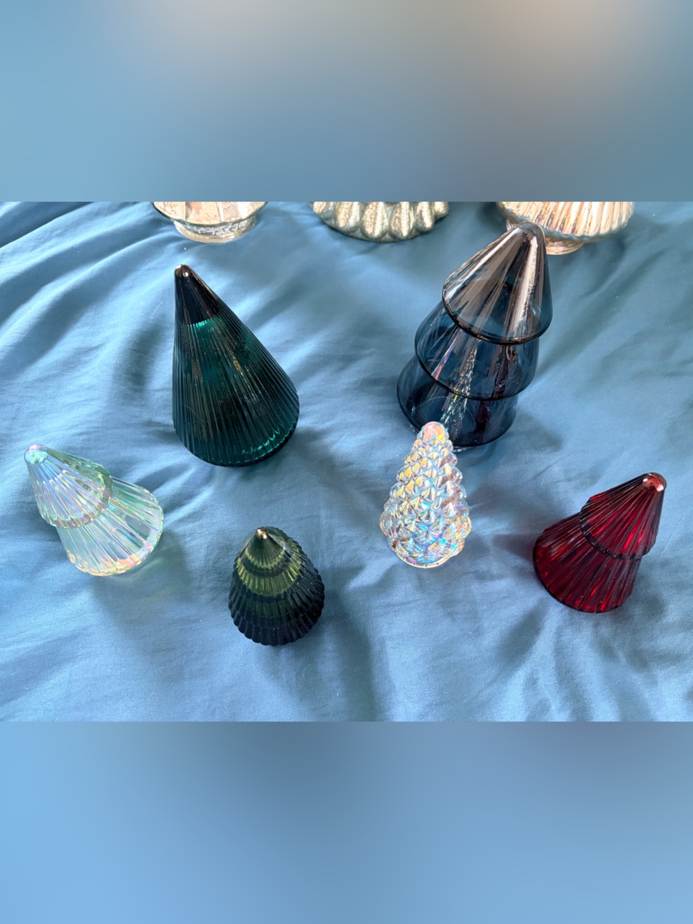 Target Glass Christmas Tree Set of 6 Iridescent Green Red Blue Holiday Decor